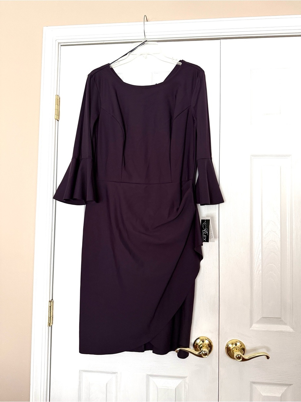 Alex Evenings Plum Bell-Sleeve Sheath Midi Dress